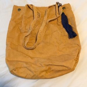 Handmade corduroy tote mustard yellow grocery bag